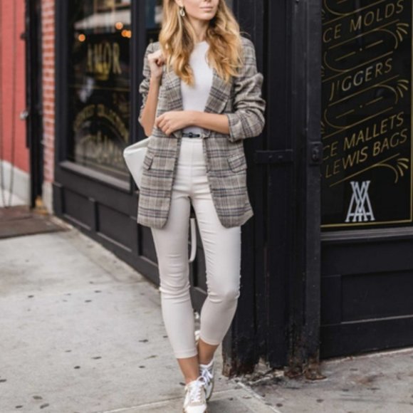 Plaid Flap Detail Shawl Collar Blazer Jacket work office Business Chic - Picture 3 of 16